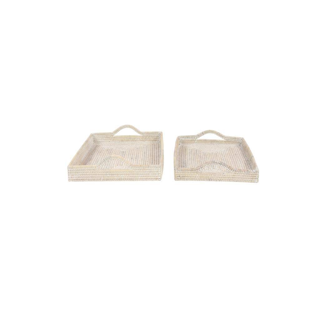 DecMode 26", 23"W Cream Rattan  Tray, 2-Pieces