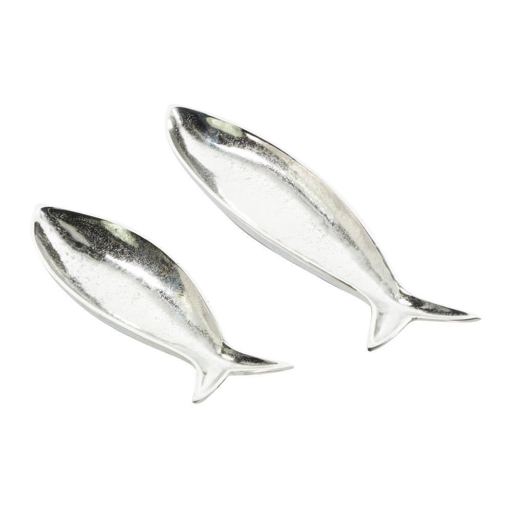 CosmoLiving by Cosmopolitan 24", 17"W Silver Aluminum Metal Fish Tray, 2-Pieces
