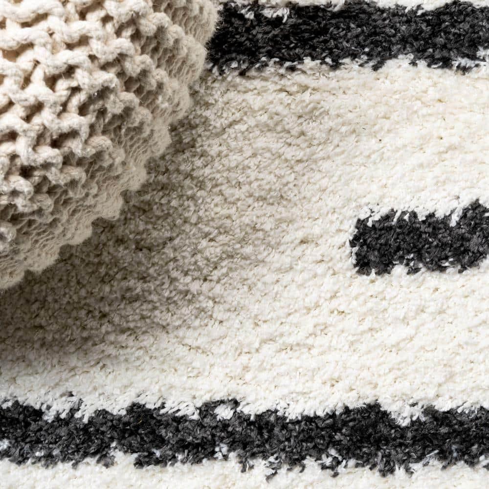 2'x10' Alaro Berber Stripe Shag Runner Rug, White - JONATHAN Y
