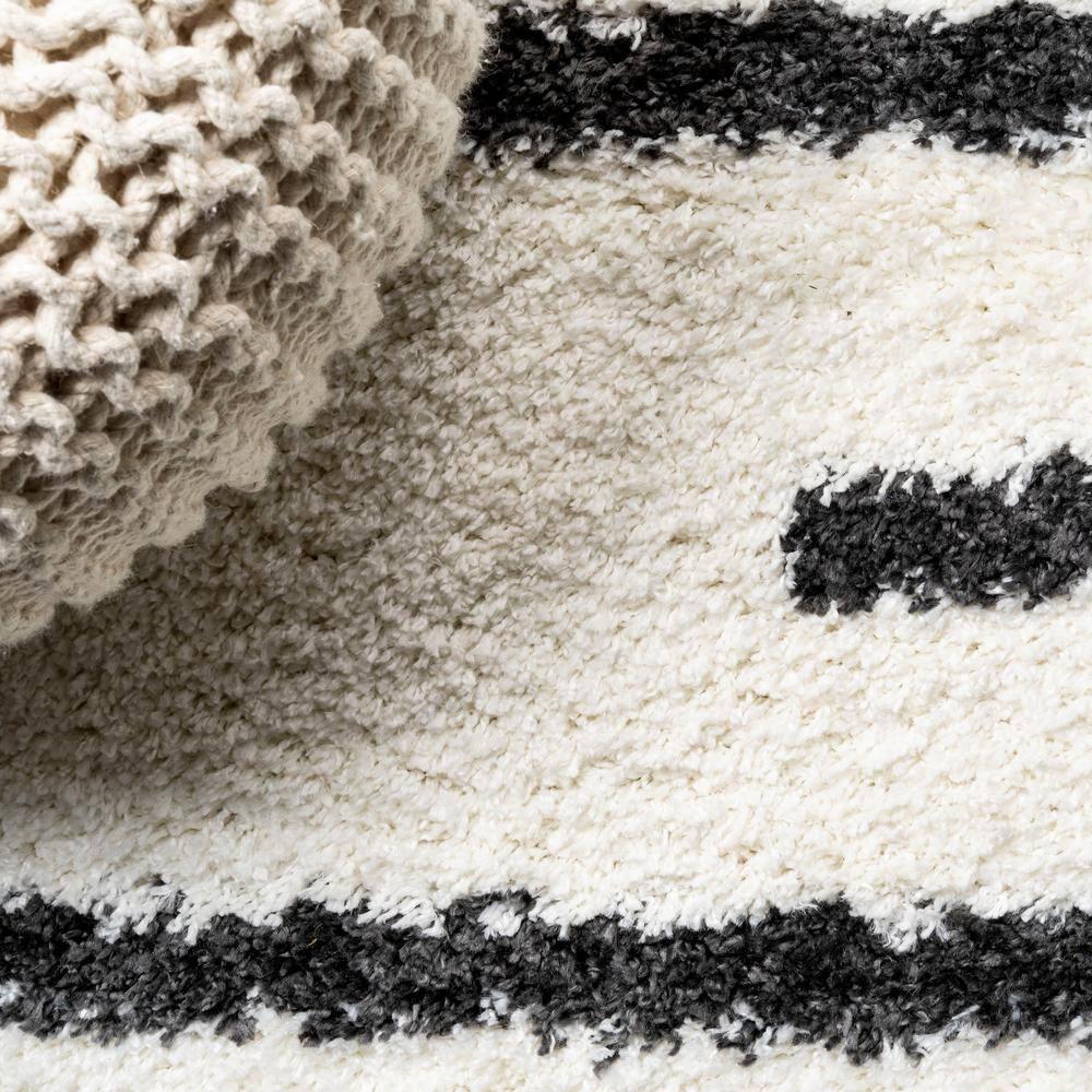 3'x5' Alaro Berber Stripe Shag Area Rug, White/Black - JONATHAN Y