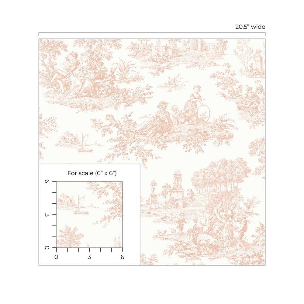 NextWall Chateau Toile Peel and Stick Wallpaper Pink: Vintage Vinyl, Self-Adhesive, Repositionable, Washable, 30.75 Sq Ft Coverage