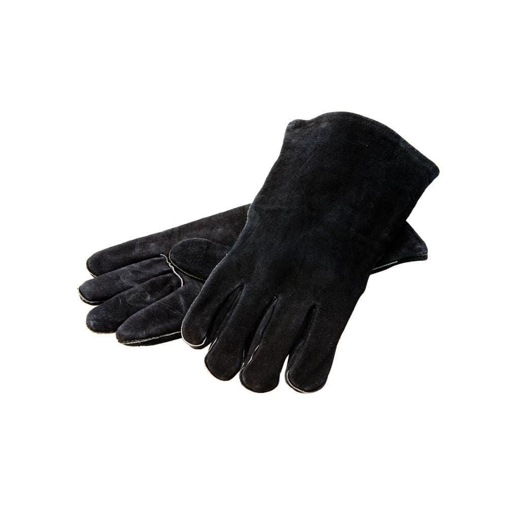 Black Leather Heat-Resistant Cooking Gloves, One Size