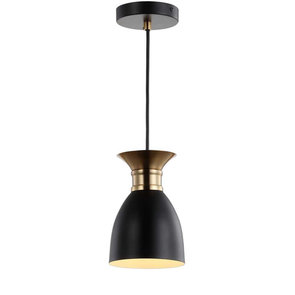 Edison 5.75 in. 1-Light Black/Brass Gold Metal LED Pendant