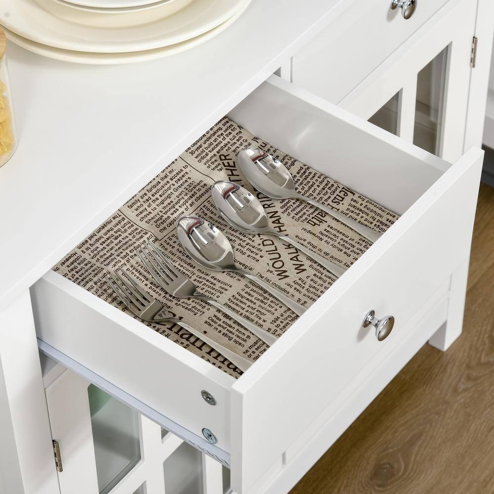 HOMCOM Sideboard Buffet Cabinet, Storage Cupboard with Glass Doors, Adjustable Shelf and 2 Drawers for Kitchen, White