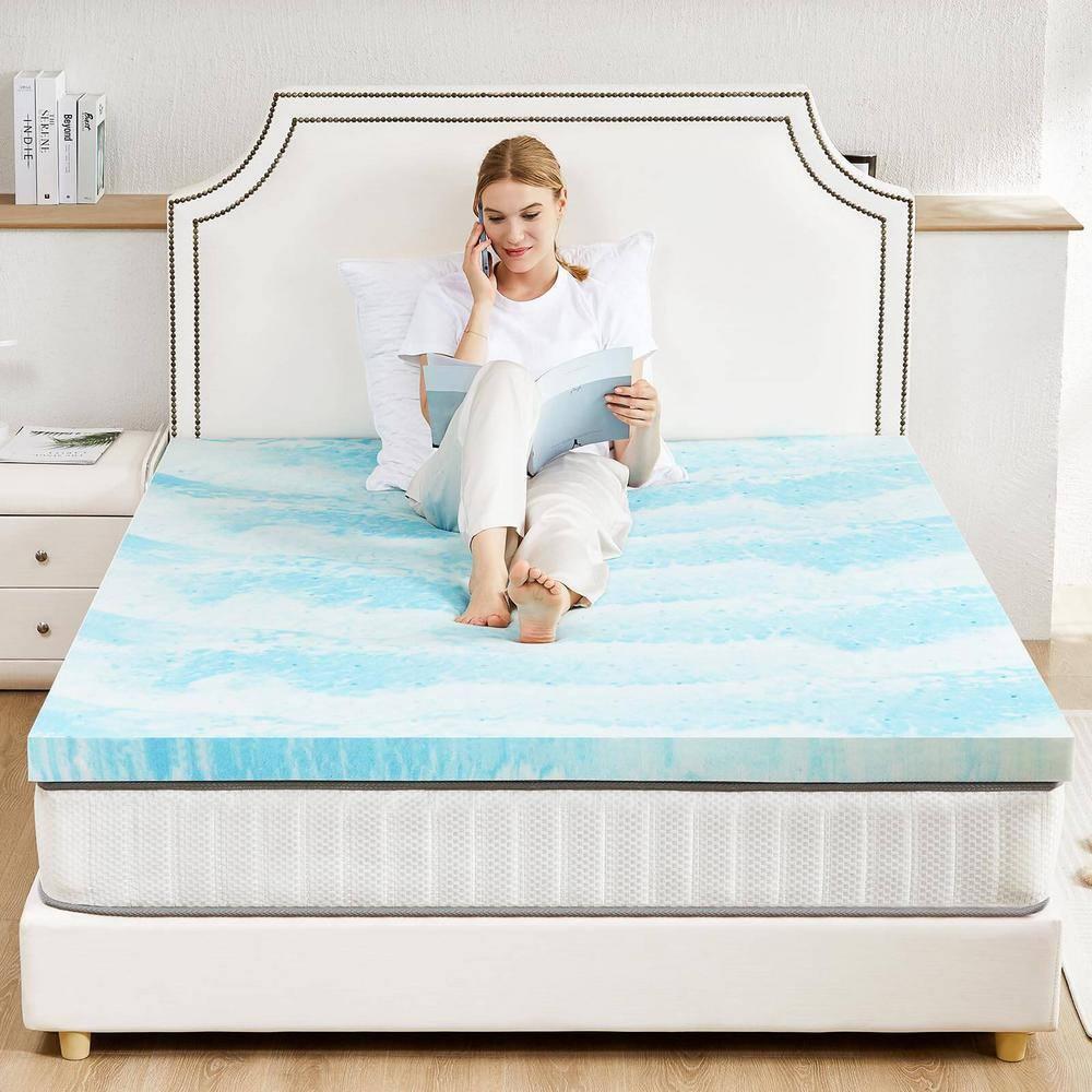Full Size Blue Gel Memory Foam Mattress Topper