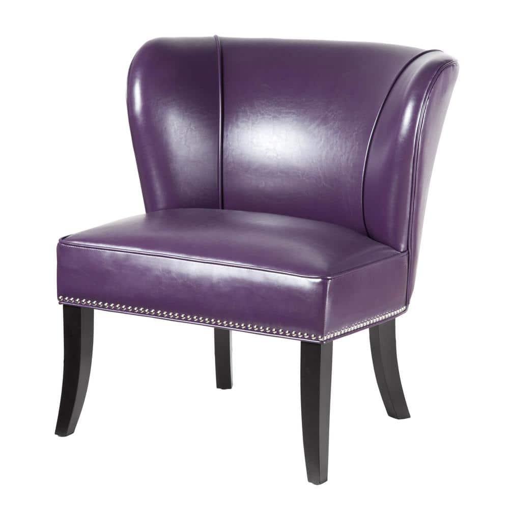 Universal Lighting and Decor Hilton Wingback Faux Leather Accent Chair, Plum