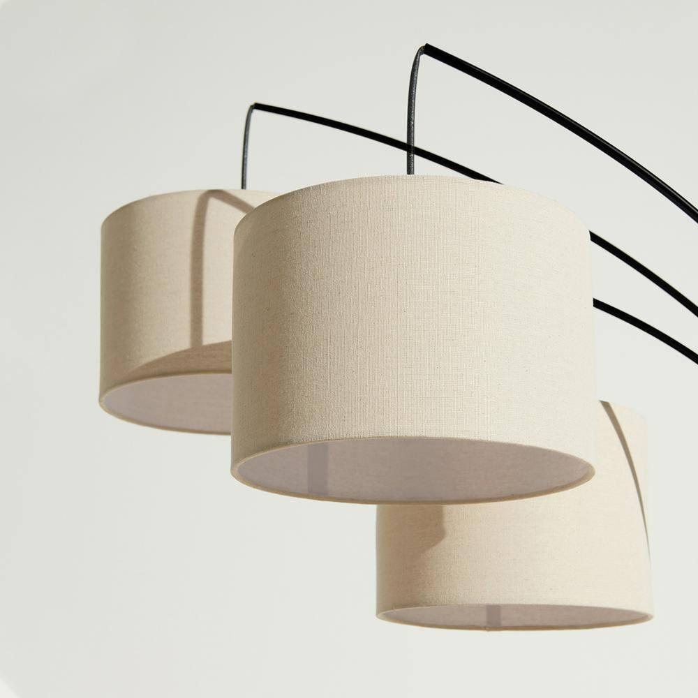 Trilage 84 in. Mid-Century Modern 3-Light Adjustable LED Floor Lamp with 3 Fabric Drum Shades