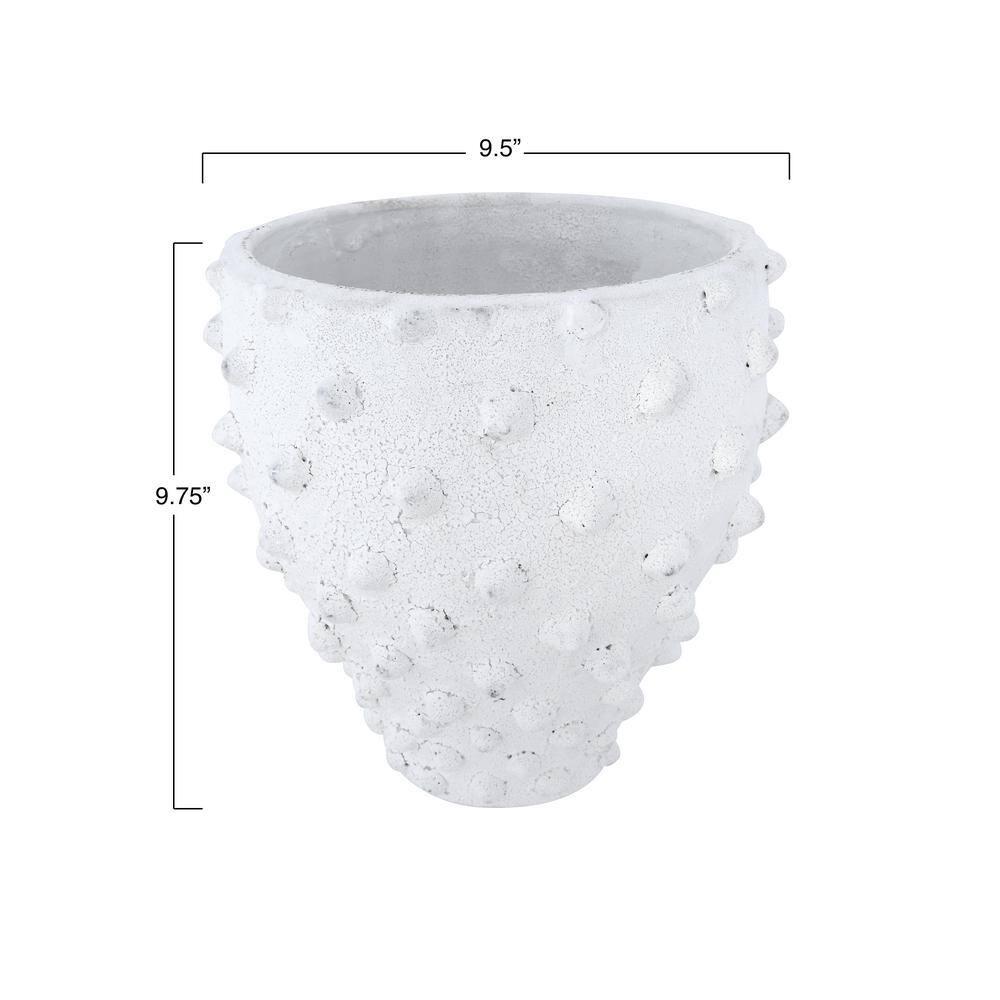 Creative Co-Op Round Terra-cotta Crock with Pointed Polka Dots and Distressed Volcano Glaze, White