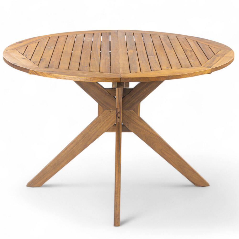 Rustic Teak Brown Acacia Wood Round Outdoor Dining Table