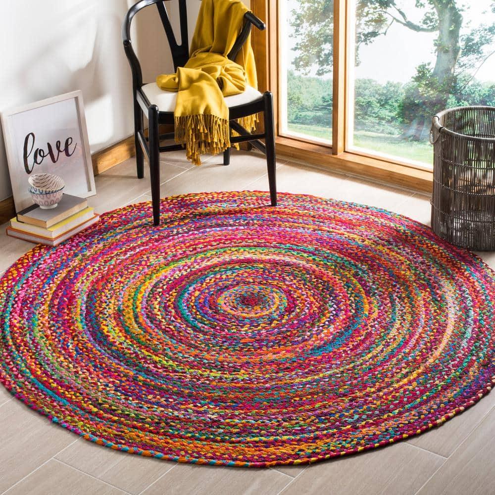 Braided BRD210 Hand Woven Area Rug - Red/Multi - 4' Round - Safavieh.