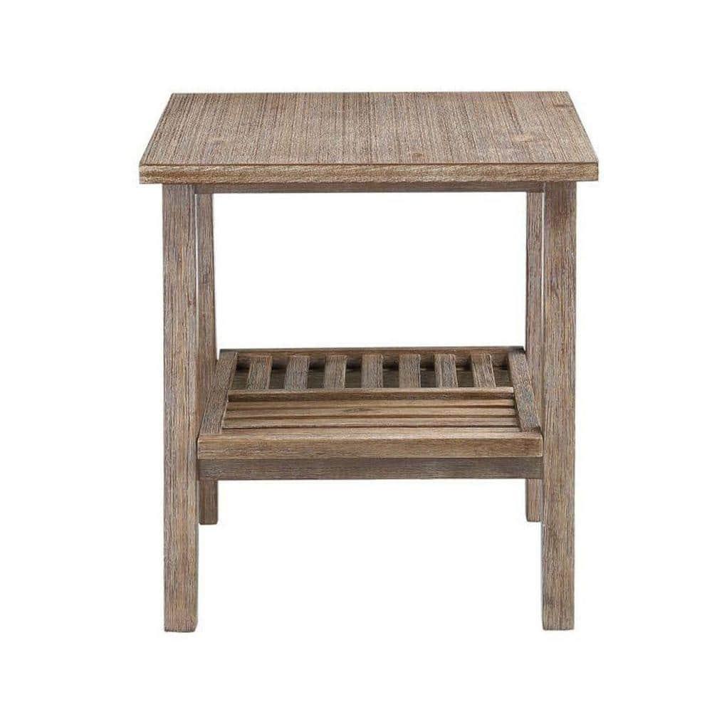 BenJara Farmhouse Wooden End Table with Slatted Bottom Shelf, Rustic Brown