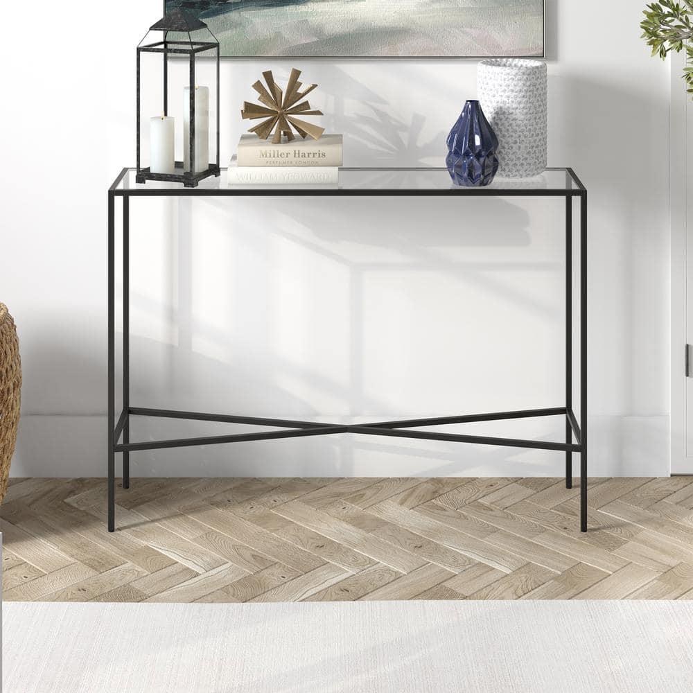 Evelyn&Zoe Henley 42" Wide Rectangular Console Table with Glass Top, Blackened Bronze