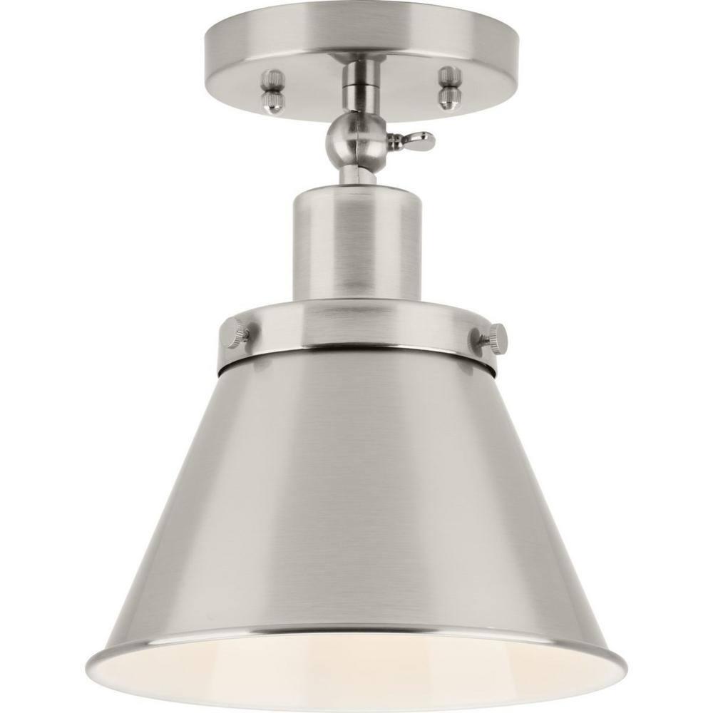 Progress Lighting, Hinton Collection, 1-Light, Semi-Flush Mount Ceiling Light, Brushed Nickel, Metal Shade