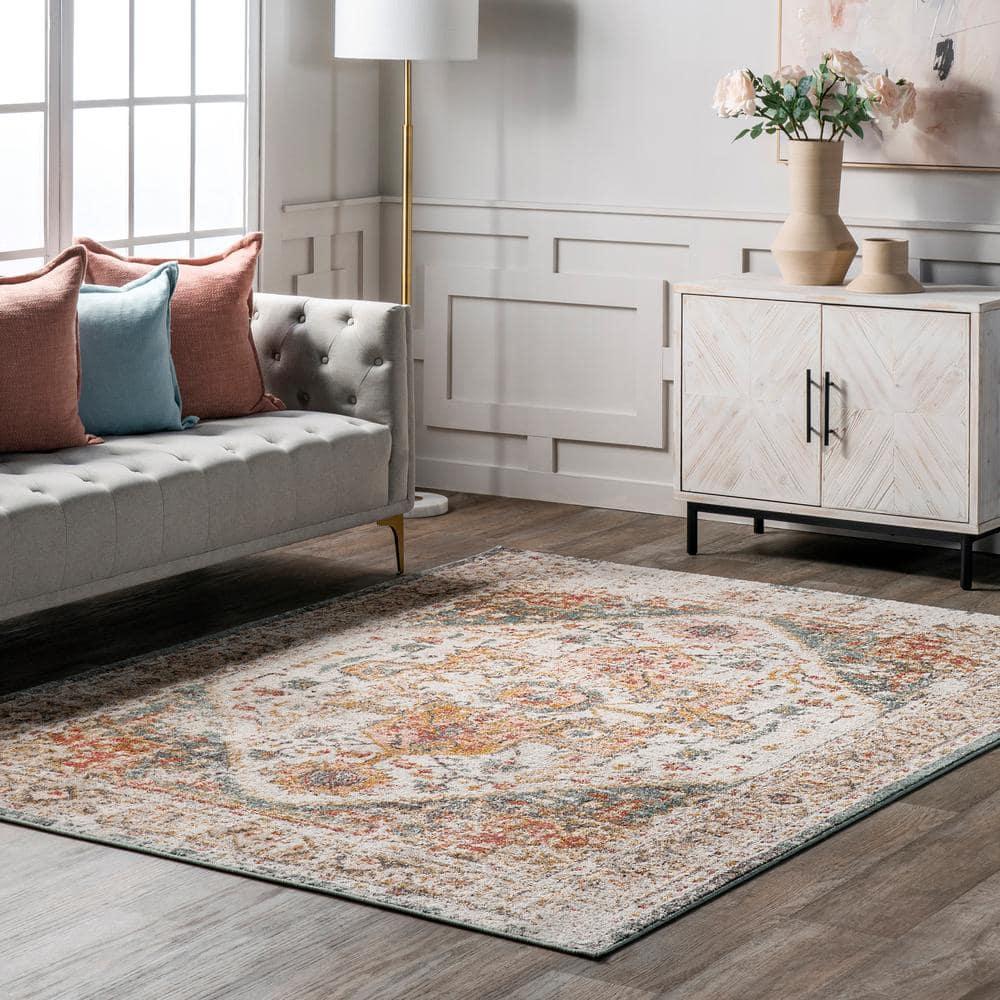 Nuloom 12x15 Justine Vintage Medallion Indoor Area Rug, Beige, Faded Persian Design, Stain Resistant, BedroomLiving Room, Kitchen,
