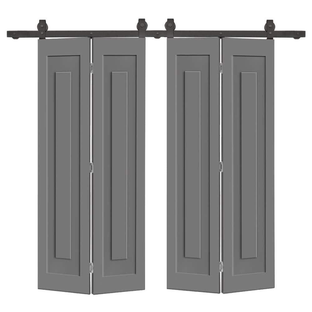 Calhome 3 PANEL Shaker Composite Double Bi-Fold Door with Sliding Barn Door Hardware Kit