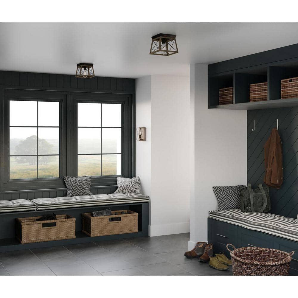 Progress Lighting Briarwood 1-Light Flush Mount, Antique Bronze, Faux-Painted Wood Shade