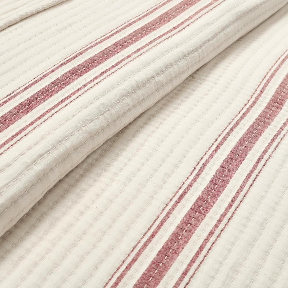 Lush Décor Full/Queen Farmhouse Stripe Kantha Pick Sti Thread Counth Yarn Dyed Woven Single Quilt/Coverlet Red: Reversible, OEKO-TEX Certified