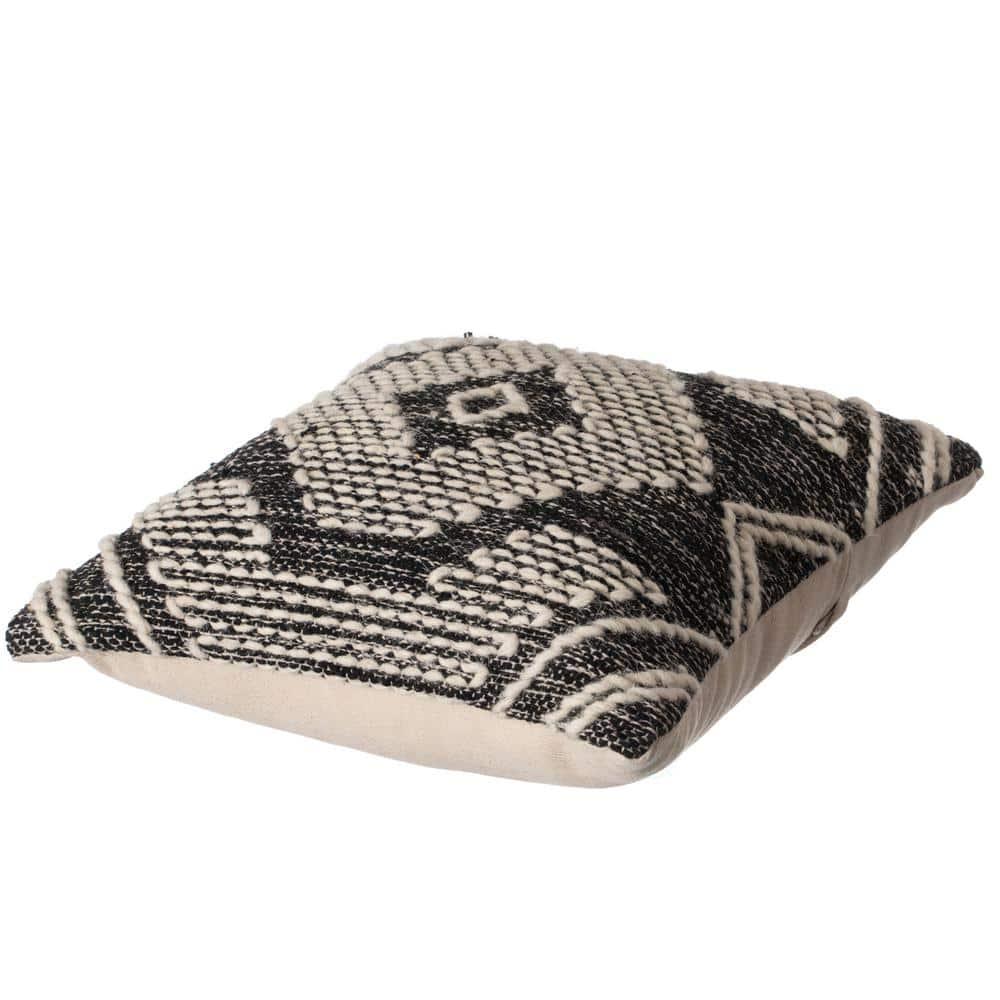 Black and White Cotton Euro Throw Pillow with Tribal Pattern