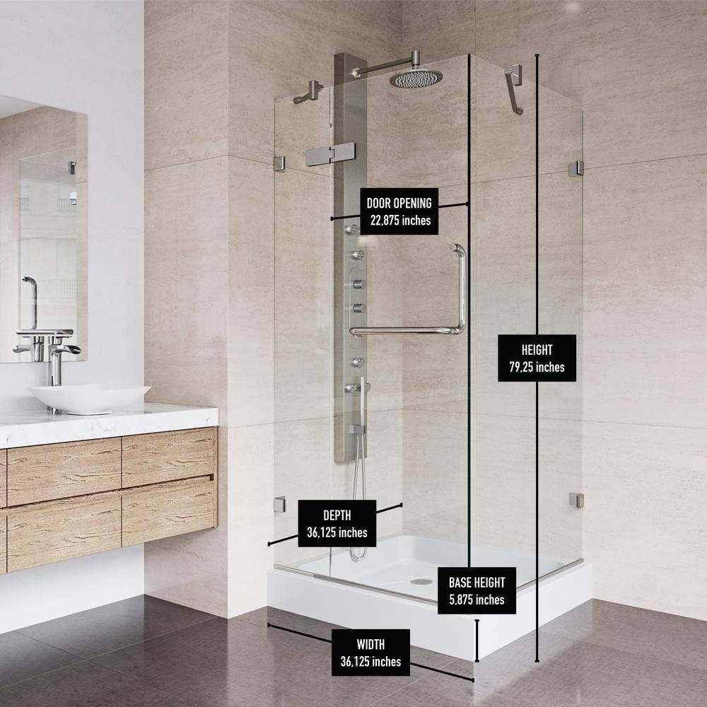 Monteray 36" W x 36" D x 79" H Hinged Frameless Shower Enclosure with 3/8Clear Glass&Base
