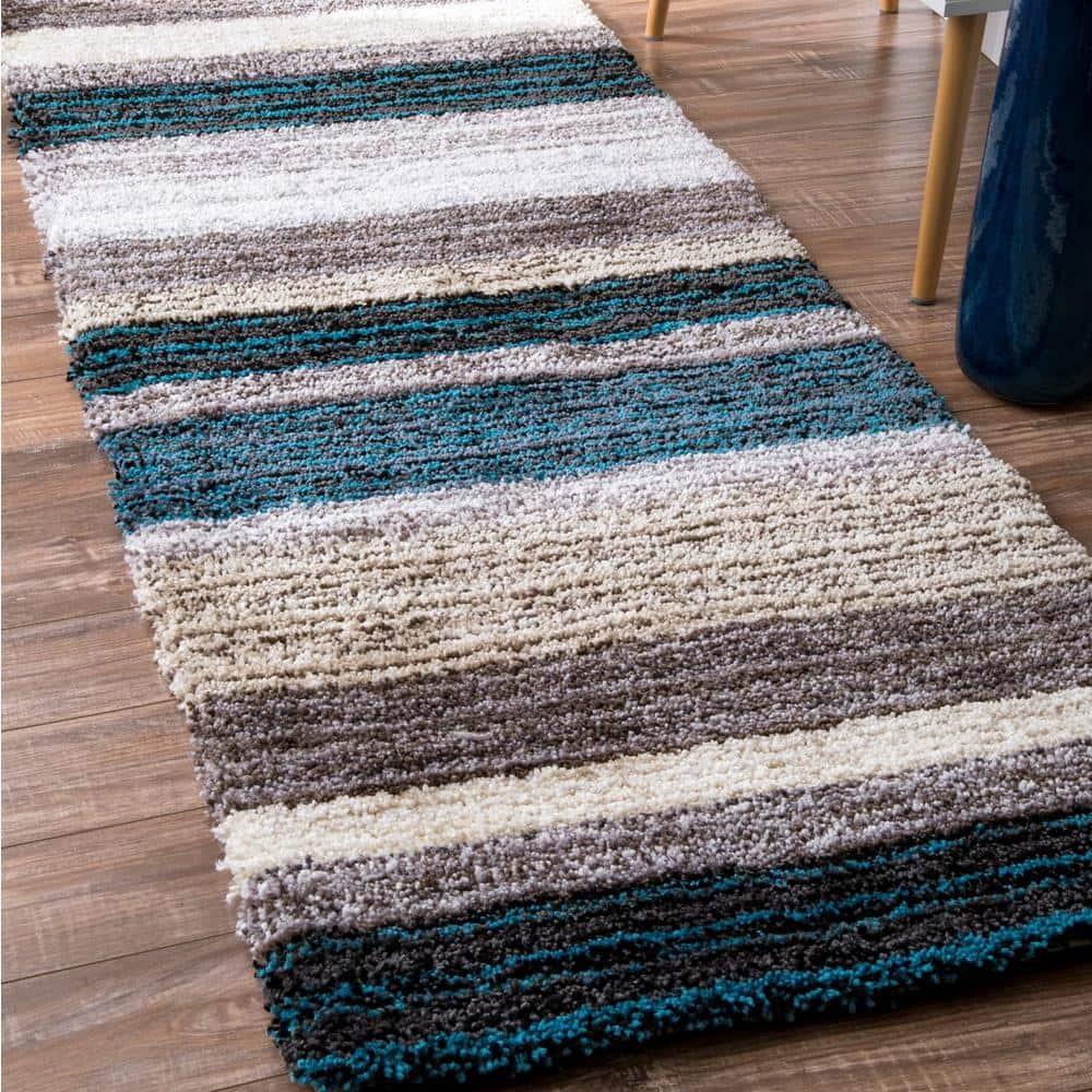 Nuloom Drey Striped Shag Indoor Area Rug, Runner 2' 6" x 10', Blue Multicolor