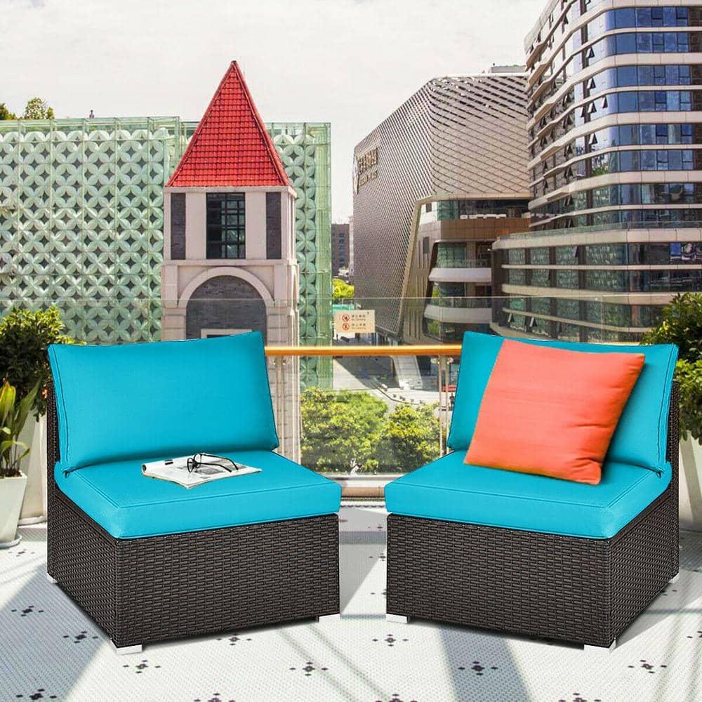 Ivy Bronx Howells 2 Pieces Patio Rattan Armless Sofa Set with Cushions (Set of 2)