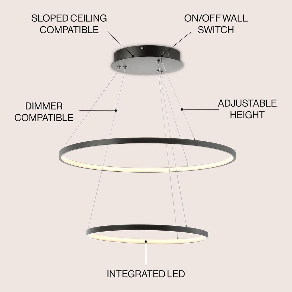 Brice 24" Round Integrated LED Metal Pendant, Matte Black