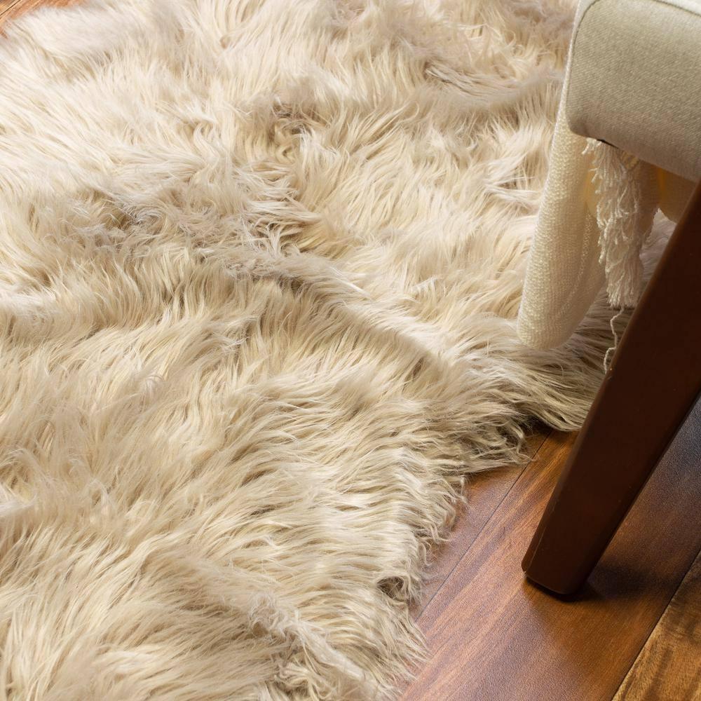Ultra Soft Faux Sheepskin Fur Shag Rug Light Brown 6' x 9'