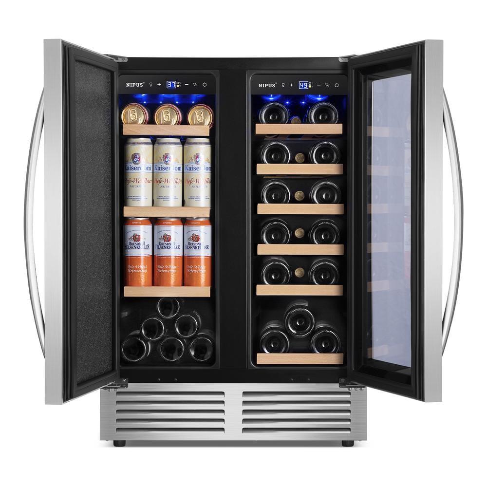 24 Inch Dual Zone 18 Bottle and 57 Can Wine & Beverage Refrigerator Built-in/Freestanding Cooler for Beer Wine Drink with Built-In Light Classic Series