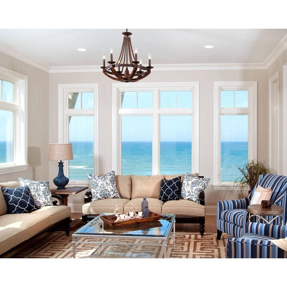 Mini Adan Rustic Iron & Burnished Wood 6-Light Chandelier