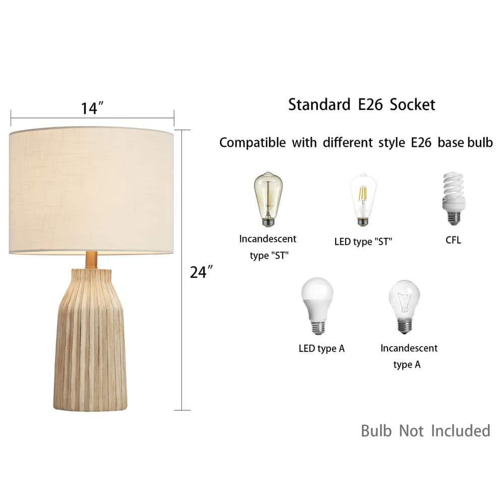 KAWOTI 24" Farmhouse Resin Table Lamp, Weathered White Table Lamp with Bamboo Pattern Shade for Bedroom