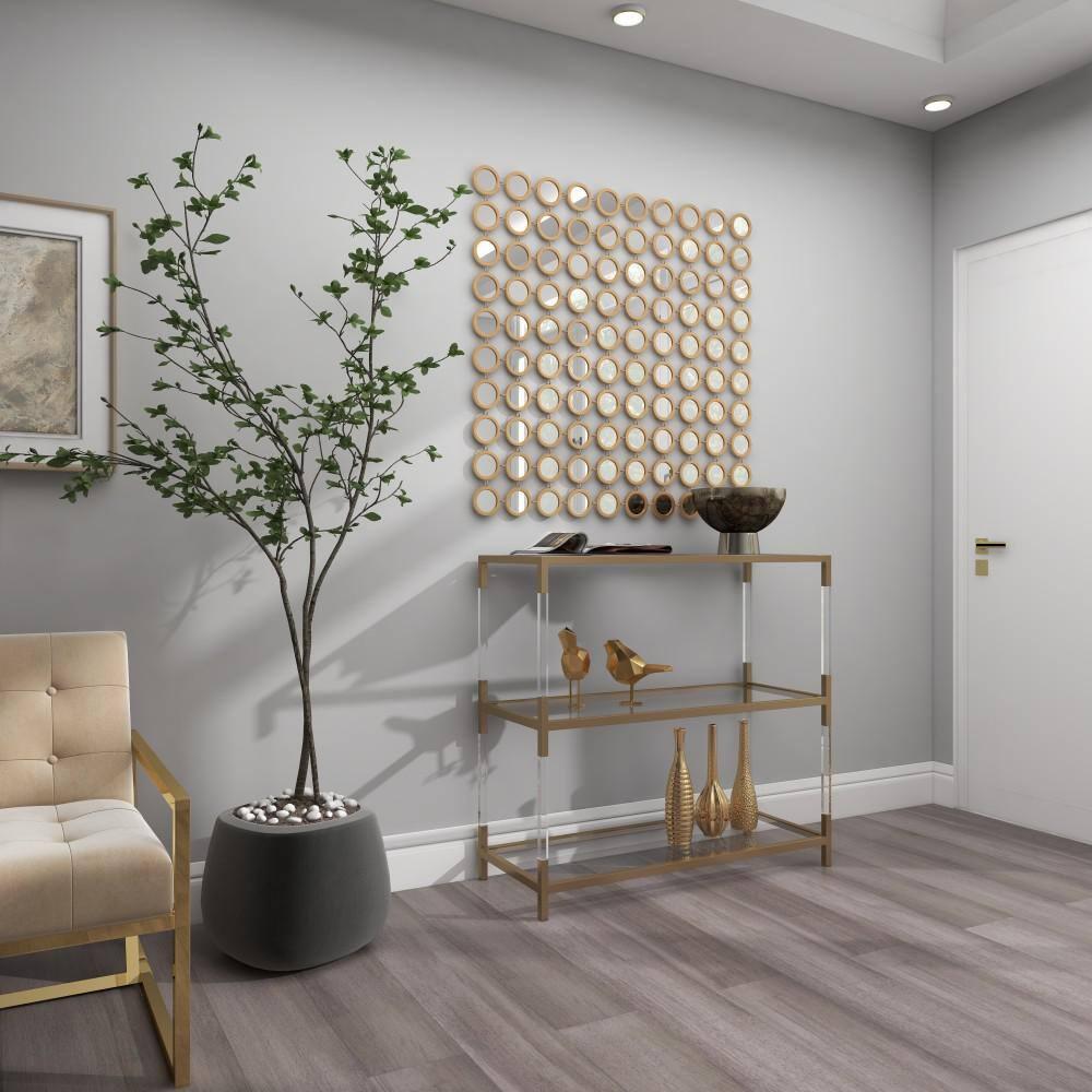 DecMode 40" x 40" Gold Geometric Wall Mirror with Grid Pattern