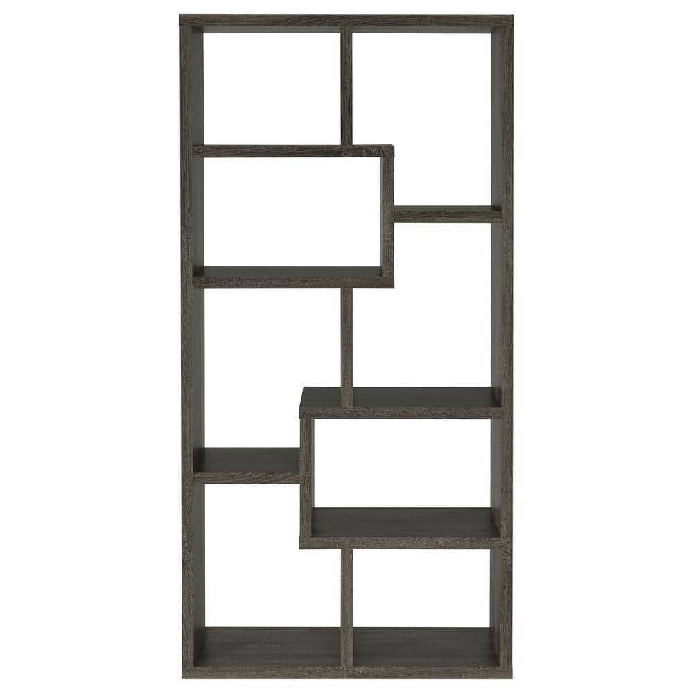 Coaster 10-Shelf Transitional Wood Geometric Bookcase in Gray