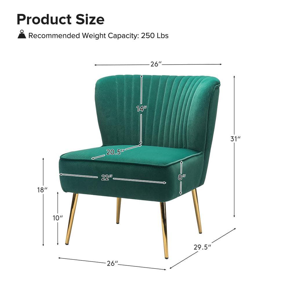 Velvet Accent Chair Set of 2 Upholstered Adult Side Chairs Gold Leg Home Bedroom Green