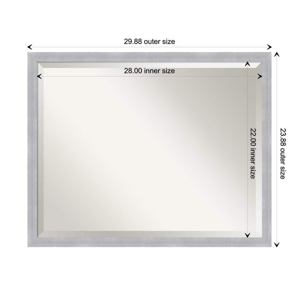 30" x 24" Grace Brushed Framed Bathroom Vanity Wall Mirror Nickel - Amanti Art: Modern Rectangle, No Assembly Required