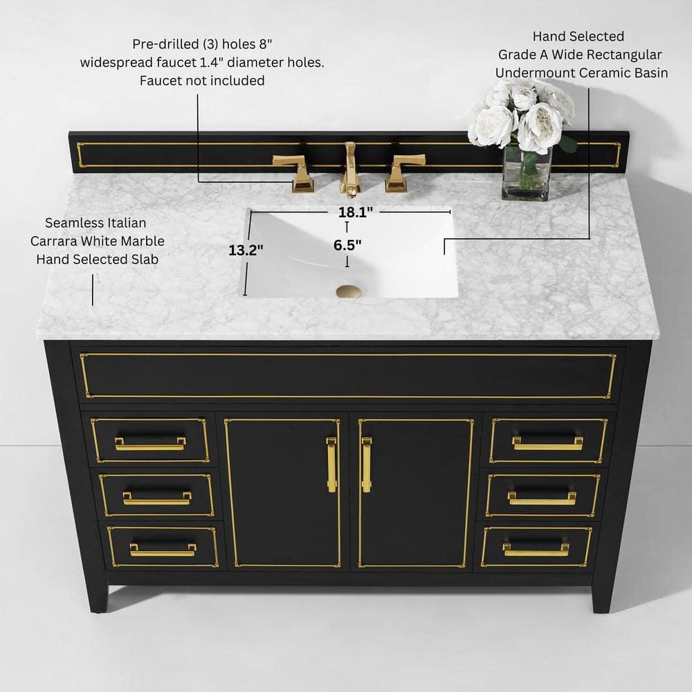 Aspen 48'' Single Bathroom Vanity with Carrara Marble Top