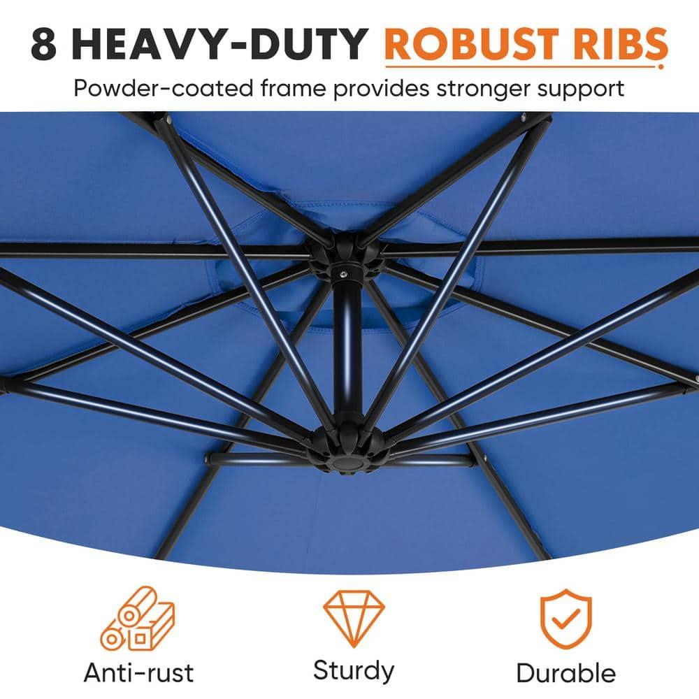 ZUNMOS Sombrilla Colgante para Exteriores de 10 Pies con Botón de Inclinación y Manivela, Bloqueo Automático, Pantalla de Poliéster, 8 Varillas, Azul