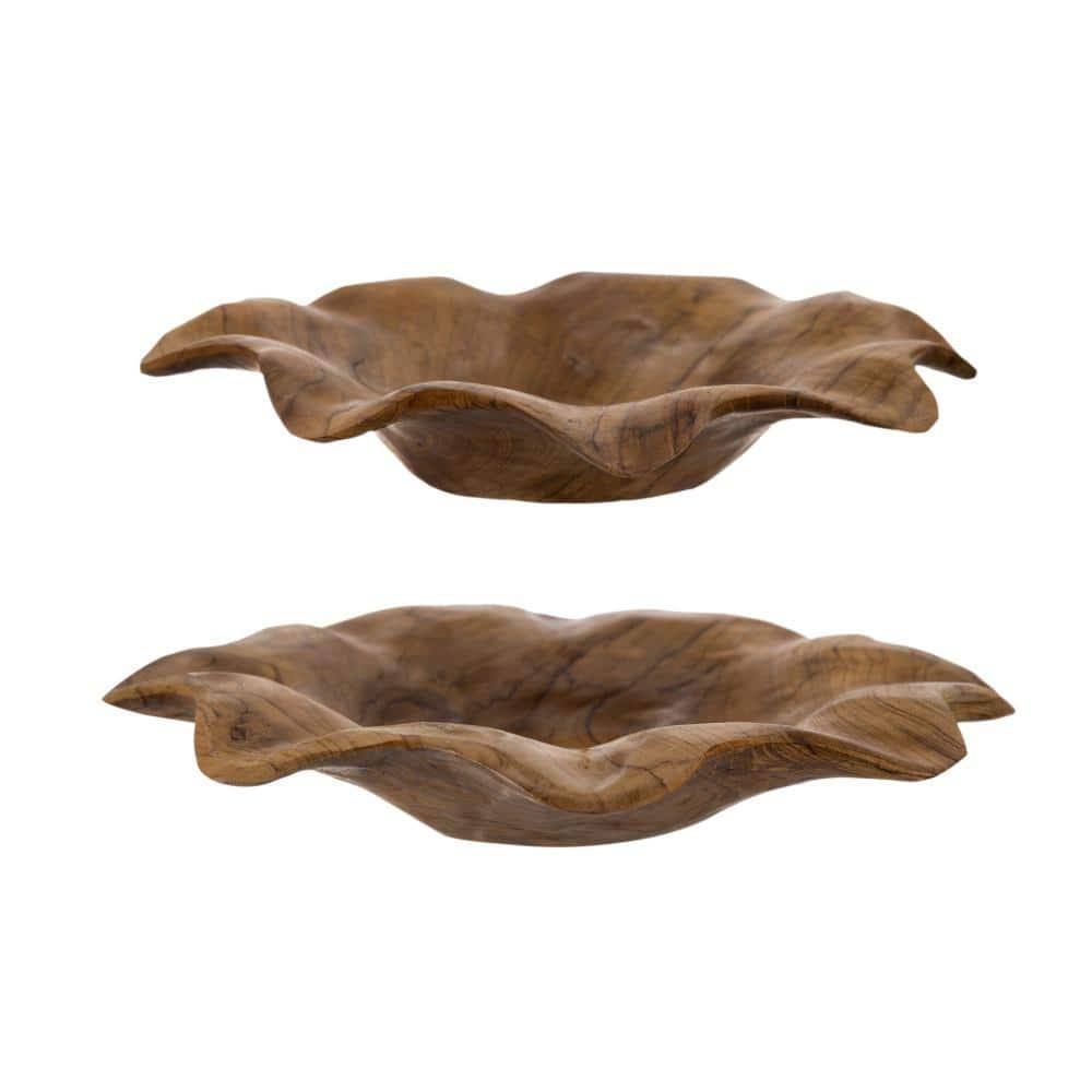 Natural Teak Decorative Bowls Set of 2, 11.8-inch