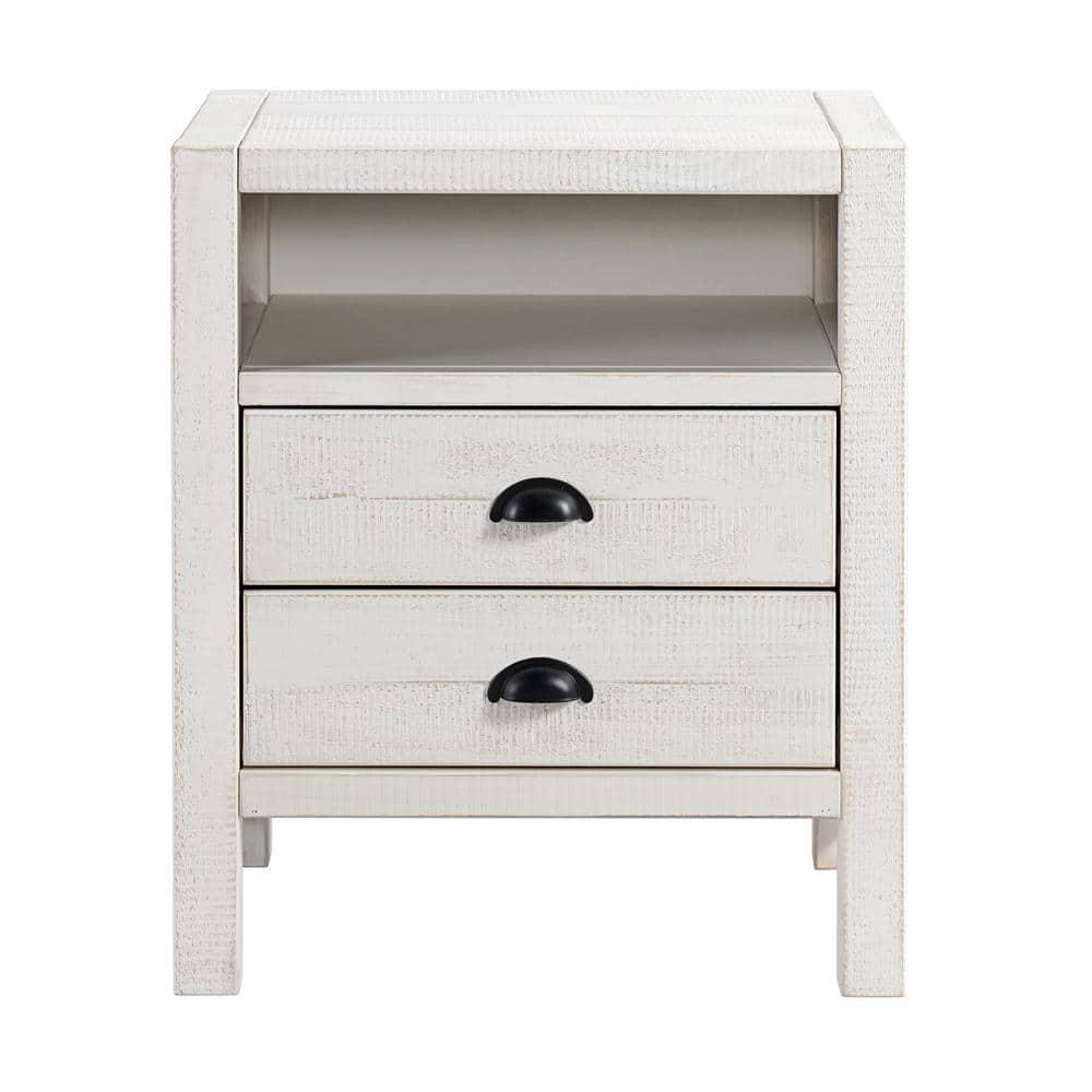 Windsor 22"W Weathered Beachhouse Farmhouse Industrial Bohemian Style Nightstand With 2 Drawers