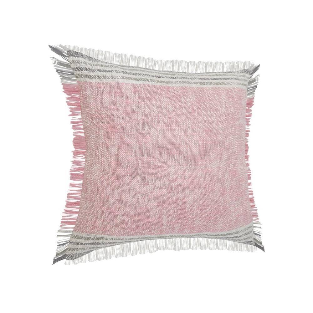 Woven Paths Charles Casual Cabin Fringed Throw Pillow, Pink/Gray/White, 20" x 20"