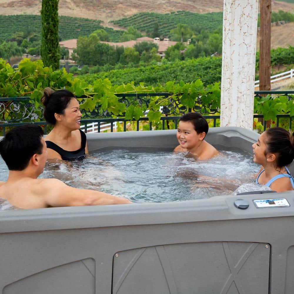 Lifesmart Spas 5 Person Plug and Play Hot Tub, 110 Volt 28 Jet Outdoor Spa with LED, Waterfall, Durable Thermal Cover, and Ozonator, LS350DX, Taupe