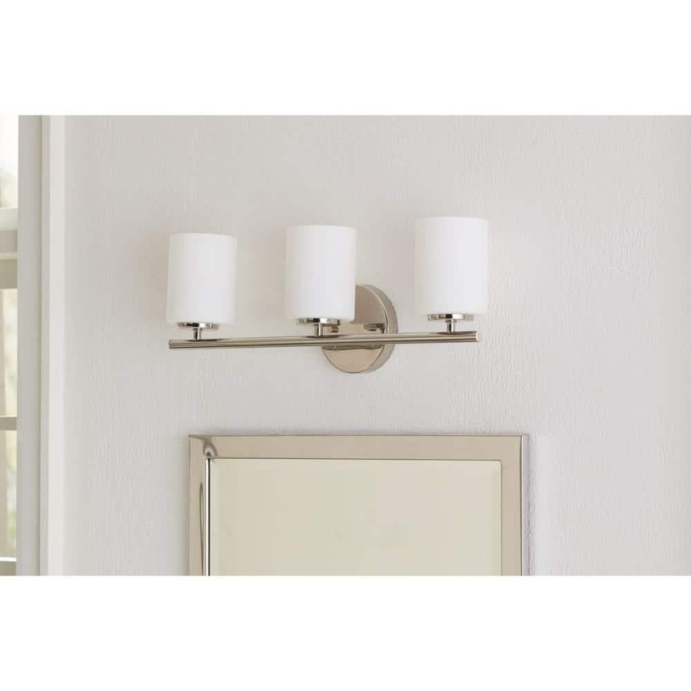 Progress Lighting Replay Collection 3-Light Bath Vanity, Polished Nickel, Shade Included