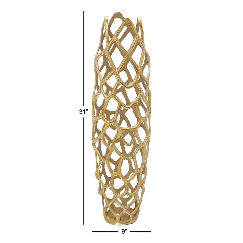 Olivia & May 31" x 9" Eclectic Woven Net-Inspired Aluminum Vase Gold - Indoor Contemporary Amphora Design