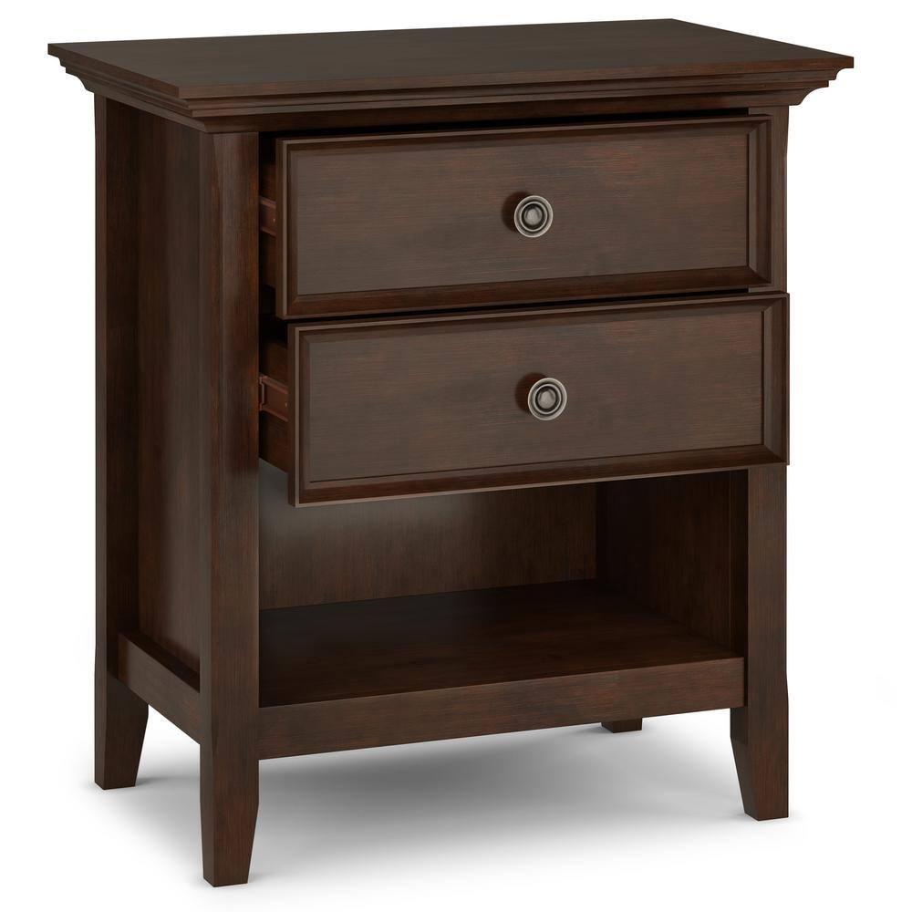 Simpli Home Amherst Solid Wood Bedside Table In Russet Brown
