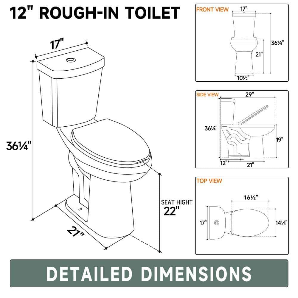 Extra Tall Toilet 21 in. 1.1/1.6 GPF Dual Flush Elongated Tall 2-Piece Toilet in Bone with Quiet-Close Seat for Seniors