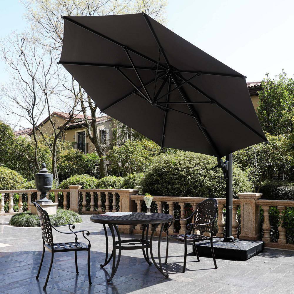 11 ft. Gray Cantilever Patio Umbrella with Steel Pole and 360° Rotation