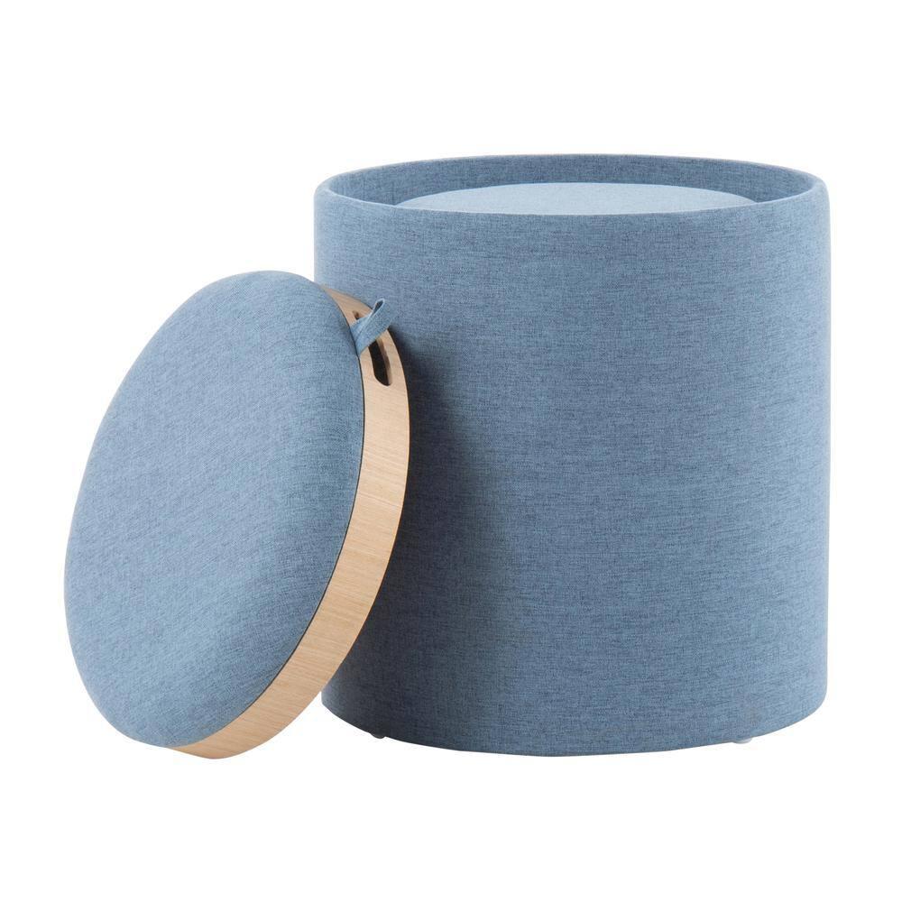 Tray Polyester Wood Contemporary Nesting Ottoman Set Blue/Natural - LumiSource: 2-Piece, Storage Compartment, No Assembly Required