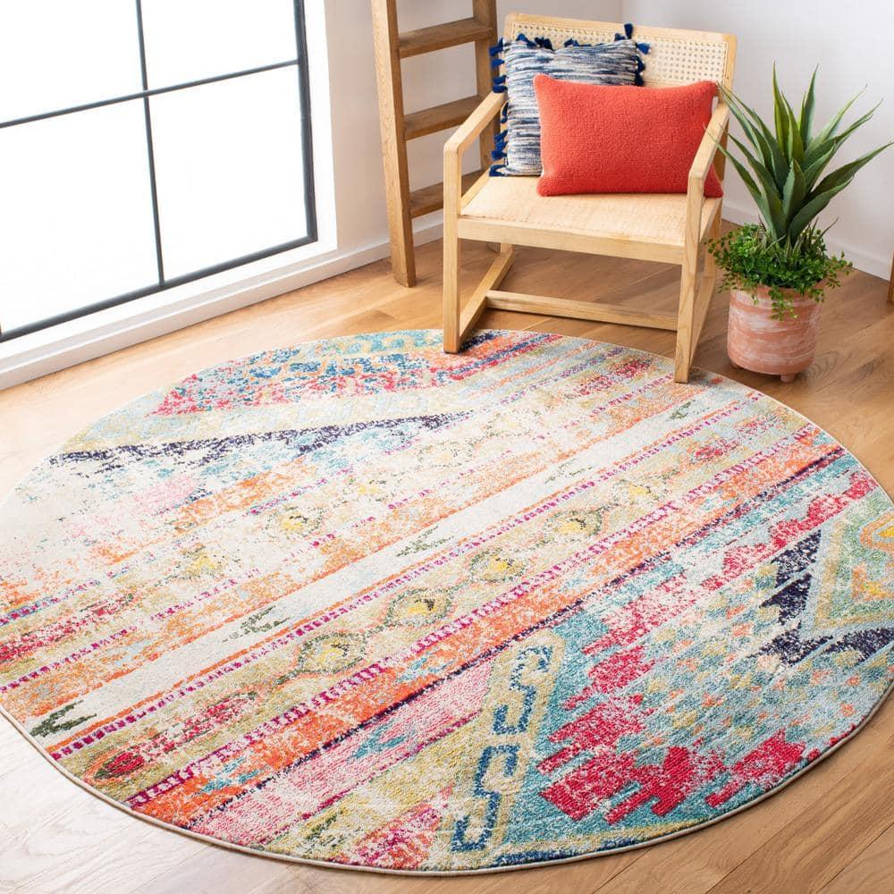 Monaco MNC222 Power Loomed Indoor Area Rug - Multi - 9' Round - Safavieh