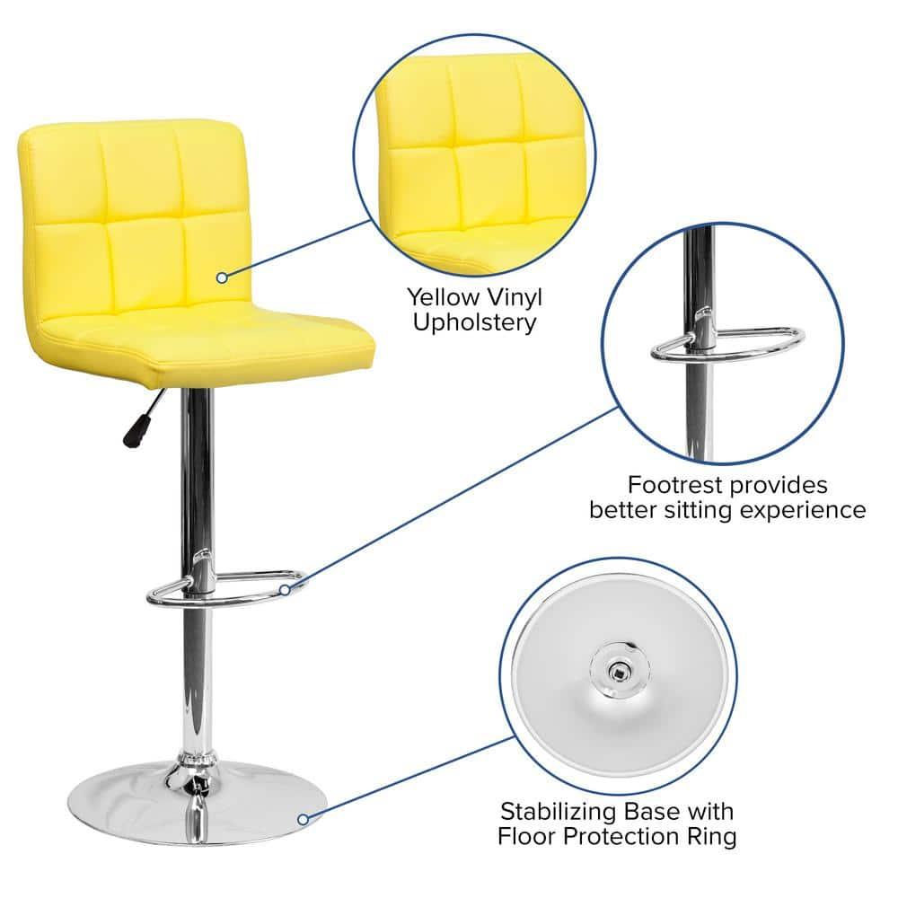 Flash Furniture Contemporary Yellow Quilted Vinyl Adjustable Height Barstool with Chrome Base