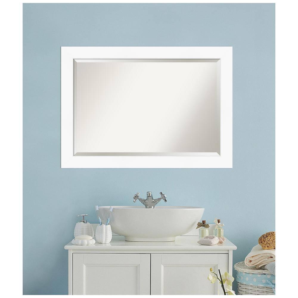 Amanti Art Beveled Bathroom Wall Mirror - Cabinet White Frame Outer Size: 41 x 29 in