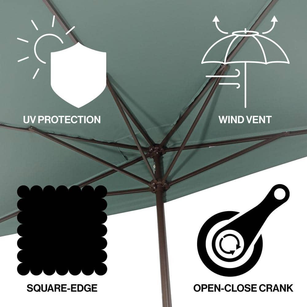 JONATHAN Y Sidney 9 ft. Classic MidCentury Rectangular Half Market Patio Umbrella with Crank, Wind Vent and UV Protection in Green/White